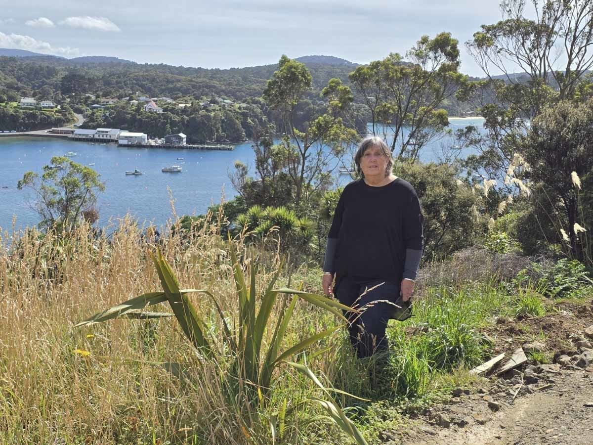 Jeanette Mackay, Stewart Island real estate agent, above Halfmoon Bay