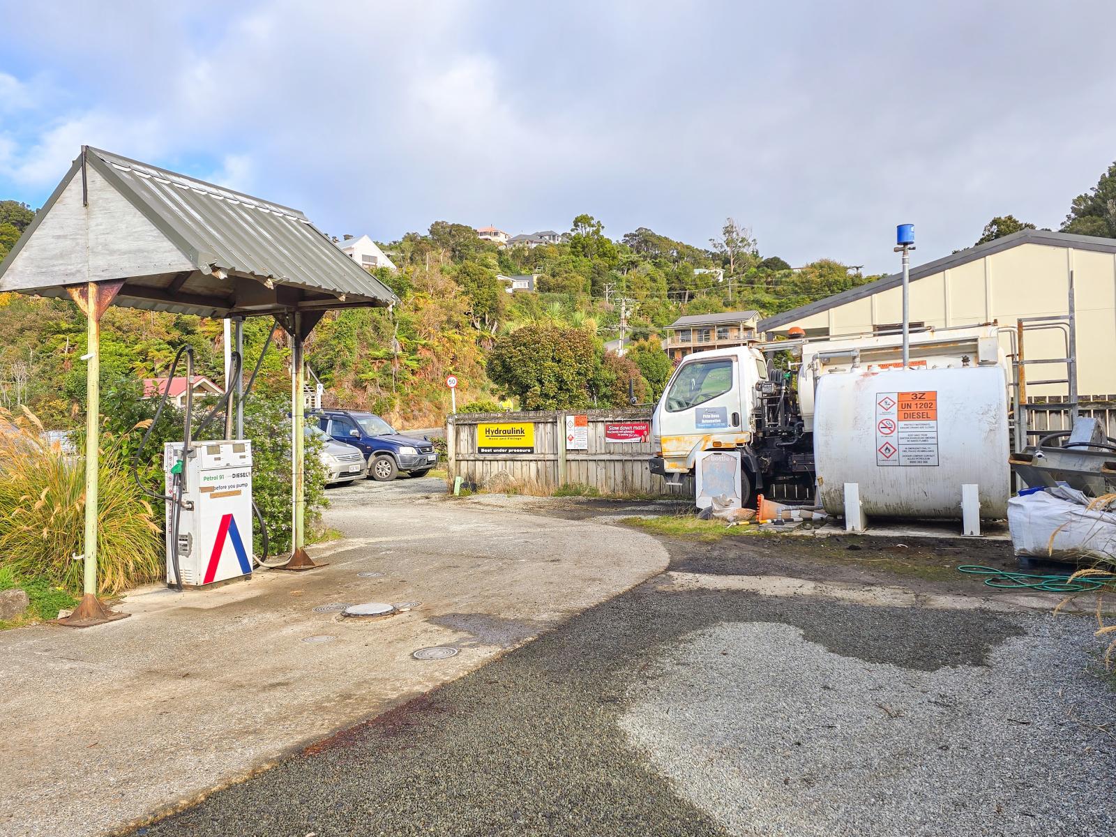 Fuel pump station included in the 14 Ayr Street business package, Stewart Island