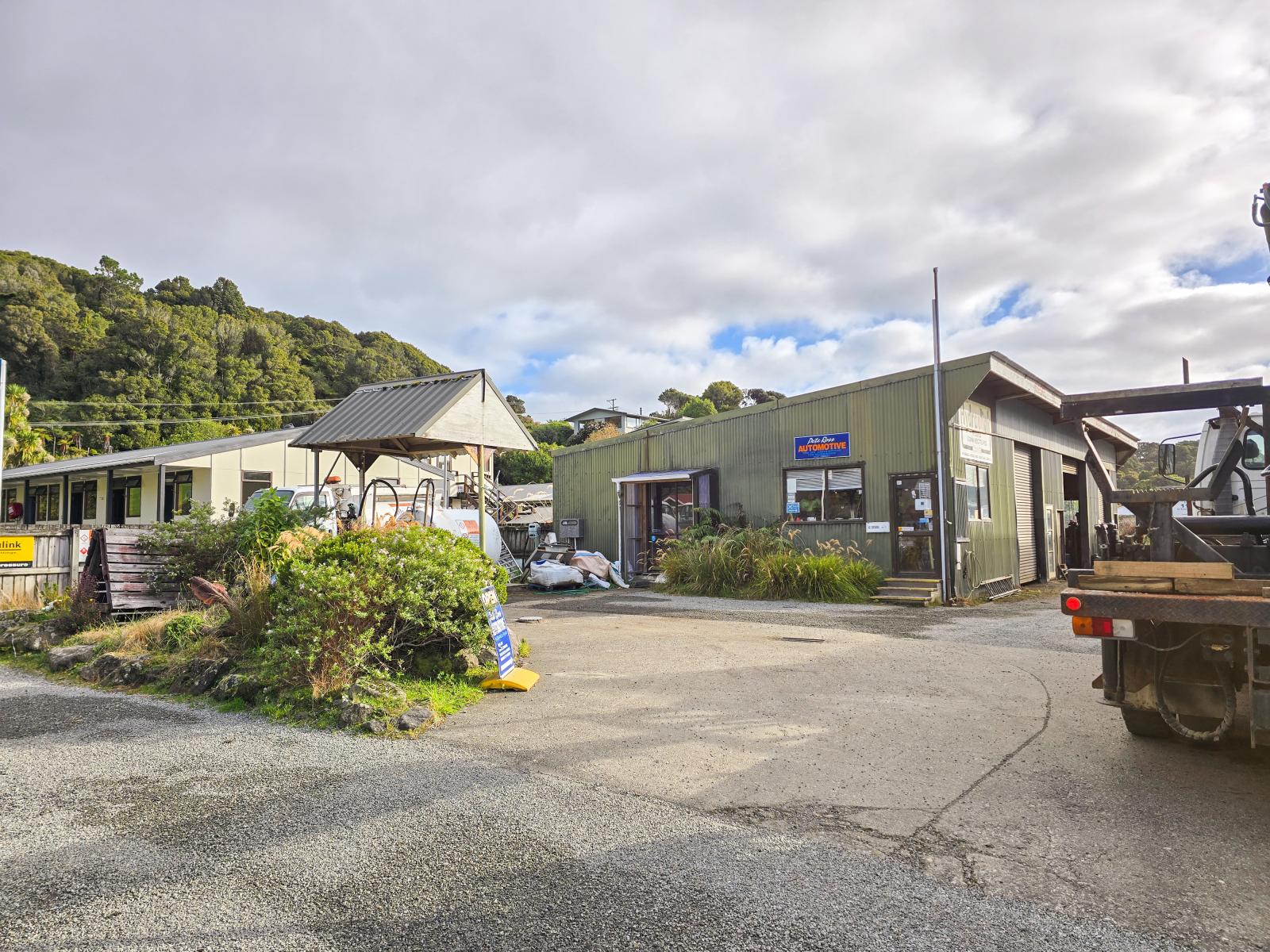 Workshop yard and buildings at 14 Ayr Street, Halfmoon Bay